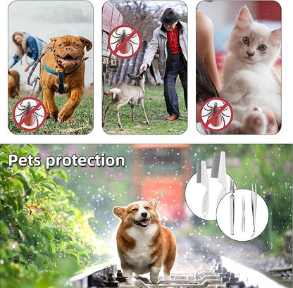6 pcs Tick Removal Tool kit for Pets, 3 Stainless Steel Tick Tweezers with Storage Pouch and 2 Tick Comb Grooming Tools for Cats & Dogs Safe Tick Control Puller for Removal of Ticks Fleas