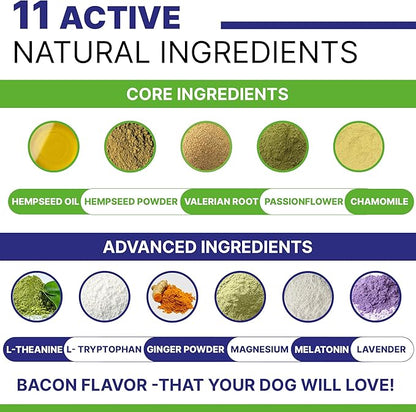 Advanced Hemp Calming Treats for Dogs - Anxiety Relief Calming Chews - Separation Aid - Stress Relief During Fireworks, Storms, Thunder - Aggressive Behavior, Barking - Made in USA - 240Ct