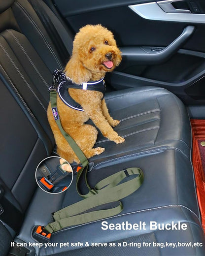 Hotsky Double Handle Dog Leash for Large Medium and Small Breed Dogs that Pull,Adjustable Nylon Heavy Duty Dog Leash with Car Seat Belt for Walking and Training,ArmyGreen,4.5-6 FT