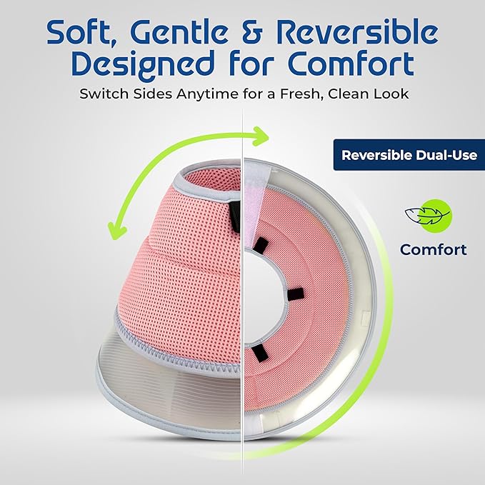 Soft Dog Cone Collar to Stop Licking Small,Medium.Large Dog Cone,Adjustable and Reversible Design,Non-Woven Breathable Fabric, Elizabethan Recovery Collar After Surgery for Cat or Dogs (Pink, Large)