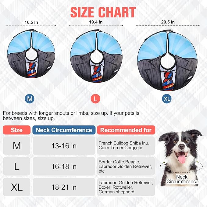 BEAUTYZOO Inflatable Dog Cone Collar, Recovery Dog Cone Alternative After Surgery, Adjustable Blow up Dogs Donut Collar, Pet Recovery Collar for Medium Large Dogs from Biting & Scratching,Soft Cone