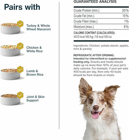 JustFoodForDogs Limited Ingredient Healthy Dog Treats and Dog Snacks, Jerky Treats, Human Grade, Preservative Free, Rawhide Free Chews, Low Calorie Treat - Chicken Apple Bark, 5 oz