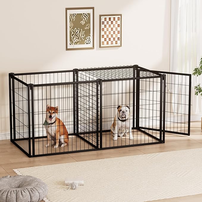 Aoowow Dog Crate for Small Medium Dogs, 63" Dog Kennel Indoor Puppy Dog Playpen with Top, Iron Heavy Duty Dog Cage,Black