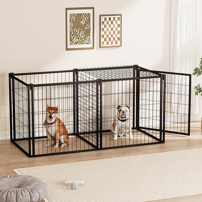 Aoowow Dog Crate for Small Medium Dogs, 63" Dog Kennel Indoor Puppy Dog Playpen with Top, Iron Heavy Duty Dog Cage,Black