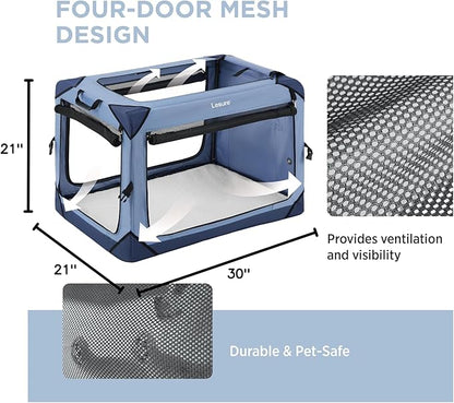 Lesure Collapsible Dog Crate - Portable Travel Kennel for Medium Dog, 4-Door Pet Crate with Mesh Windows, Indoor & Outdoor, Blue