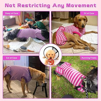 2 Packs Breathable Cotton Dog Recovery Suit for After Neuter Spay Abdominal Wounds Protector, Professional Anti-Licking Onesies for Male Female Pets Surgery Bandages, L Purple & Pink Stripes