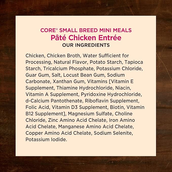 Wellness CORE Small Breed Mini Meals Pate Adult Wet Dog Food, Grain Free, Natural, Chicken Entrée Recipe, 3 oz, Pack of 12 Pouches