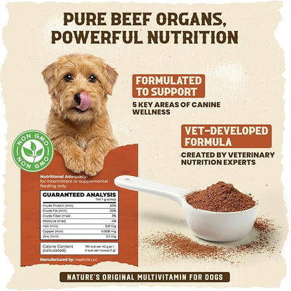 Alpha Organ Blend for Dogs - Grass Fed Beef Liver Heart Kidney Pancreas Spleen Powder - Freeze Dried Dog Vitamin Minerals - Supports Immunity Joints Skin Coat Energy - All Breeds 30 Servings