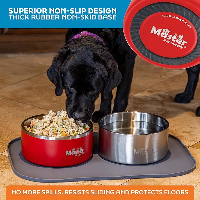 Master Pet Supply Stainless Steel Dog Bowls - 128 oz, Heavy Duty - Crimson Flame, Double Wall Extra-Thick Insulated, Non-Slip Pet Water Bowl for Dogs, Cats & Pets, Anti Rust Metal, Dish Washer Safe