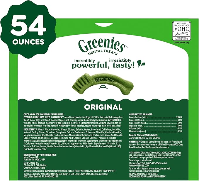 Greenies Veterinarian-Recommended Adult Natural Dental Dog Treats Petite Size, Dog Dental Chews, Original Flavor, 54 oz. Pack, 90 Count