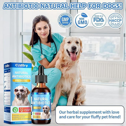 Natural Antibiotics for Dogs, Herbal Dog Antibiotics Supplement with Prebiotics for Dog Allergy Itch Relief Cough Immune Support Dog UTI Comfort for All Breeds and Ages-Chicken Flavor | 2 fl oz