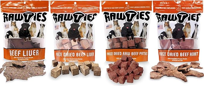Premium Freeze-Dried Variety Pack - Beef Liver, Heart, Patties and Liver for Dogs – 100% USA-Sourced Raw Meat Dog Food – Grain-Free, High Protein Nutrition for Small & Large Breeds