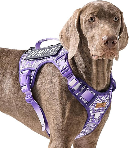 AUNZO Tactical Dog Harness for Large Dogs No Pull Easy Walking Adjustable Pet Harness Reflective K9 Working Training Easy Control Pet Vest Military Service Dog Harnesses Purple Ethnic L