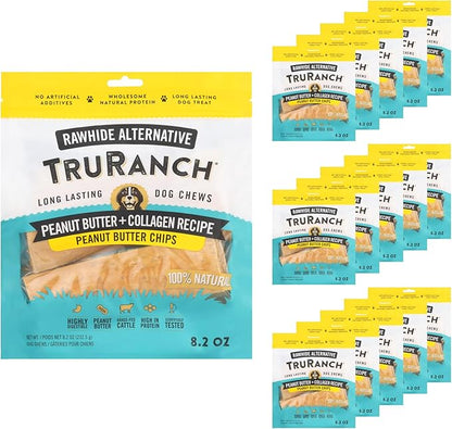 TRURANCH Collagen Chips - Collagen Dog Treats - Long Lasting Healthy Joint Support - Rawhide Alternative Chips - Skin & Coat Health - Made with Real Peanut Butter, Value Pack, 15 Bag, 7.5 lbs