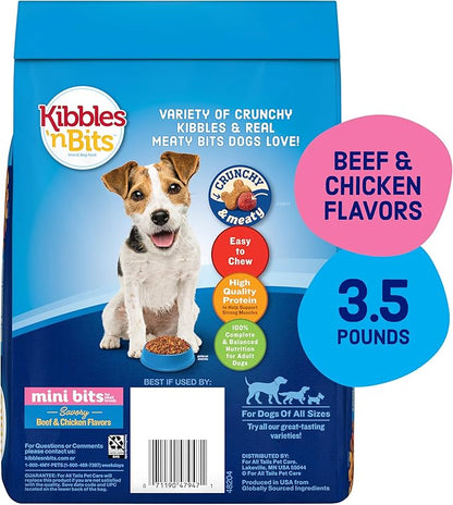 Kibbles 'n Bits Mini Bits Small Breed Dry Dog Food, Savory Beef & Chicken Flavors for Adult Dogs, 3.5 lb. Bag, 4 Count