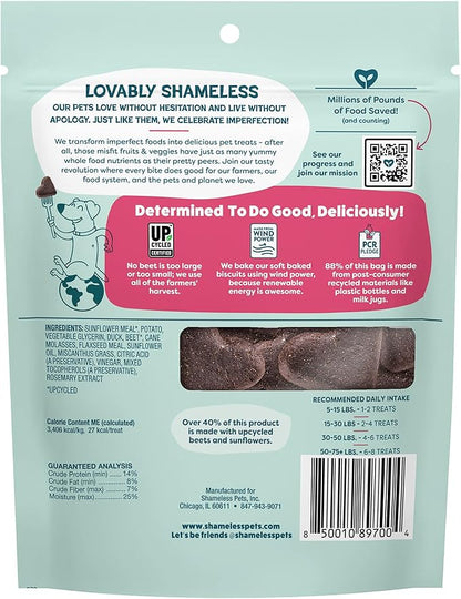 Shameless Pets Soft-Baked Dog Treats, Duck Duck Beet - Natural & Healthy Dog Chews for Digestive Support with Fiber - Dog Biscuits Baked & Made in USA, Free from Grain, Corn & Soy - 1-Pack