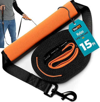 15ft Long Leash for Dogs - Long Line Dog Leash for Training Recall/Commands at Distance - Nylon, Heavy Duty - Ideal for Large & Small Breeds
