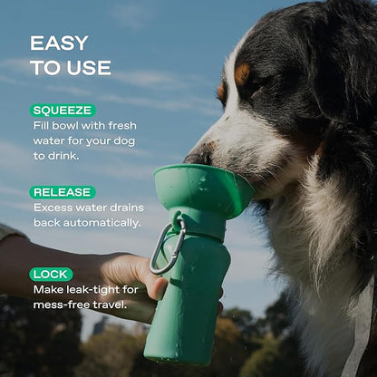 Springer Flip Portable Dog Water Bottle with Foldable Food Grade Silicone Bowl - 20 Ounce Travel Dog Water Bottle Ideal for Camping - Easy Squeeze Hydration & Release to Drain