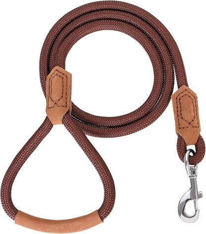 Mile High Life | Premium Leather Dog Leash | Strong Rope Leash | Leather Handle | Zinc Alloy Strong Clasp | Small Medium Large Dogs | 4/5/6 Feet(Dark Brown, 48 Inch (Pack of 1))