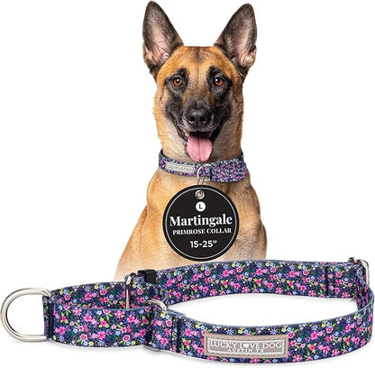 Lucky Love Dog Martingale Dog Collar - Adjustable, No-Slip, Durable, & Soft Webbing Collar for Male and Female Dogs Ideal for Training & Walking - Primrose, Large