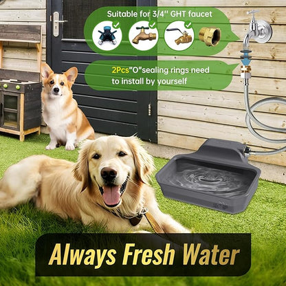 FICUSWIN 135OZ Automatic Water Dispenser for Large Dogs Patented Outdoor Dog Water Bowl Dispenser Automatic Dog Feeder Fit 3/4'' GHT Faucet Dog Waterer Include Water Hose Extra-Large Drinking Area