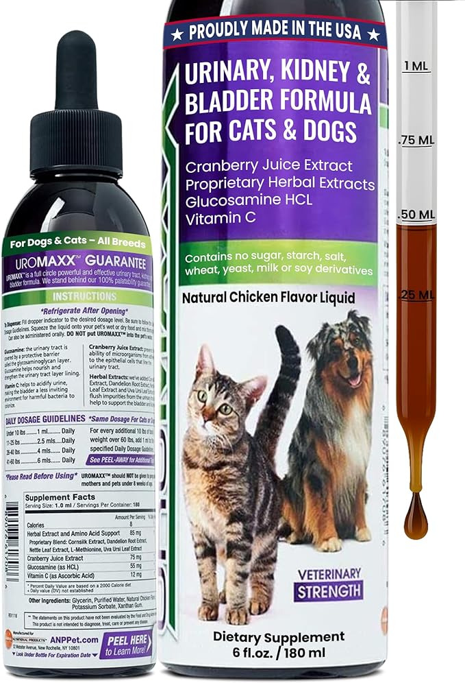 UroMAXX, Cat & Dog Urinary Tract Treatment, Bladder & Kidney Support for Dogs and Cats, Powerful Yet Gentle Pet Care, with Liquid Cranberry & Glucosamine, Chicken Flavor, 6 oz Bottle, 1 Pack