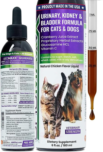UroMAXX, Cat & Dog Urinary Tract Treatment, Bladder & Kidney Support for Dogs and Cats, Powerful Yet Gentle Pet Care, with Liquid Cranberry & Glucosamine, Chicken Flavor, 6 oz Bottle, 1 Pack