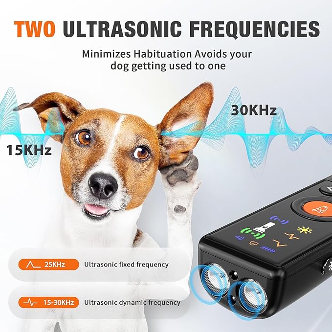 Ahbrother's Dog Bark Deterrent Devices 2X Ultrasonic Anti Barking 4 Training Modes Barks No More Indoors Outdoors Behavior Correct Safe & Humane Rechargeable Compact Bark Control for Dogs