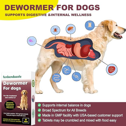 Dewormer for Dogs, Fenbendazole for All Wormers, Tapeworms, Roundworms, Hookworms and Whipworms, 24 Count(Pack of 1)