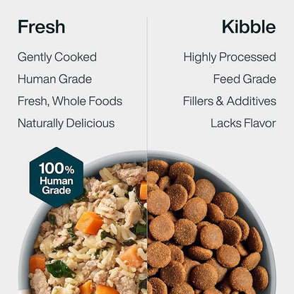 JustFoodForDogs JustFresh Wet Dog Food, Fresh Pet Meals and Toppers with No Preservatives, Resealable Package, Human Grade, Home-Cooked Chicken, 12 oz - 7 Pack