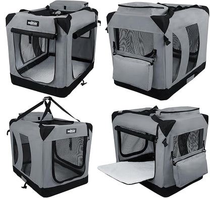 EliteField 3-Door Folding Soft Dog Crate with Carrying Bag and Fleece Bed (2 Year Warranty), Indoor & Outdoor Pet Home (30" L x 21" W x 24" H, Light Gray)