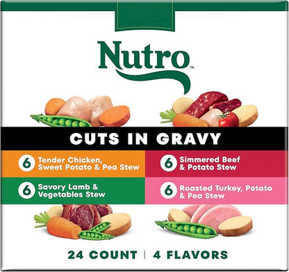 Nutro Natural Choice Cuts in Gravy Wet Dog Food, Grain Free Dog Food Wet Turkey, Chicken, Lamb, Beef Recipes Variety Pack, 3.5 oz. Trays (24 Count, Pack of 1)