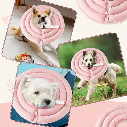 Soft Dog Cone Collar - Adjustable Recovery Cone for Medium Large Dogs After Surgery to Stop Licking, Waterproof Elizabethan Protective Neck Donut Collar Alternative for Pet (Pink, L)