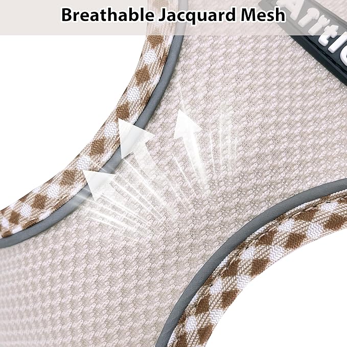 AIITLE XXS Dog Harness & Leash Set - Breathable Reflective No-Choke Small Dog Harness for Teacup Puppies, Indoor/Outdoor Use - Boston Terrier, Maltese, Chihuahua (Brown-Beige, XXS)