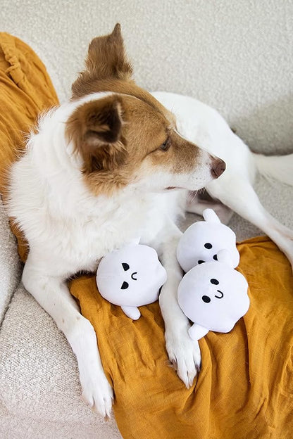Pearhead Halloween Ghost Dog Toy Set, Plush Squeaky Pet Chew Toys for Dogs, Durable Soft Plush Fabric, Interactive Multi-Pack Value Gift for Puppies and Small to Medium Breeds