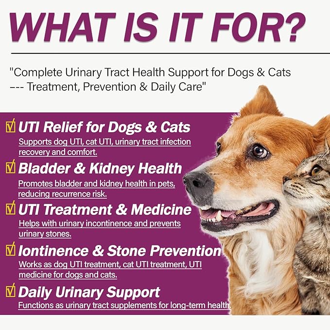 Natural UTI Treatment for Cats & Dogs – Antibiotic-Free Urinary Tract Infection Support Supplement – Bladder & Kidney Health – Incontinence Prevention – 30 Capsules