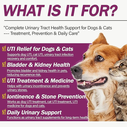 Natural UTI Treatment for Cats & Dogs – Antibiotic-Free Urinary Tract Infection Support Supplement – Bladder & Kidney Health – Incontinence Prevention – 30 Capsules