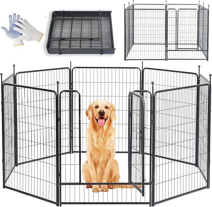 Dog Playpen,32/40/45 Inch Height in Heavy Duty, Folding Indoor Outdoor Anti-Rust Dog Exercise Fence, Portable Pet Playpen with Door for Large Medium Small Dogs and Pet (8 Panels, 40 Inch) Silver