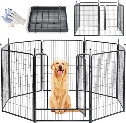 Dog Playpen,32/40/45 Inch Height in Heavy Duty, Folding Indoor Outdoor Anti-Rust Dog Exercise Fence, Portable Pet Playpen with Door for Large Medium Small Dogs and Pet (8 Panels, 40 Inch) Silver