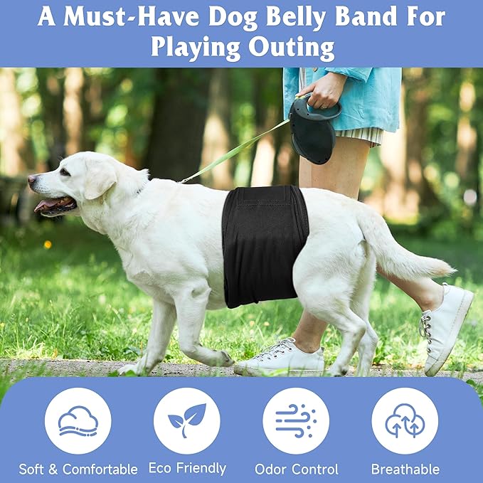 5 Pack Dog Diapers Male Reusable, Premium Belly Bands for Male Dogs, High Absorbing Dog Pee Wraps for Doggie in Incontinence or Excitable Urination and Training Black S