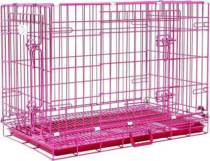 HOMEY PET 30 Inch Pink Dog Crate, Cute Dog Cage Medium Sized Collapsible Small Dog Kennel Indoor Nano-Coated Metal Wire Dog Crate with Removable Floor Grid Tray, Double Doors Dual Locks, Handle