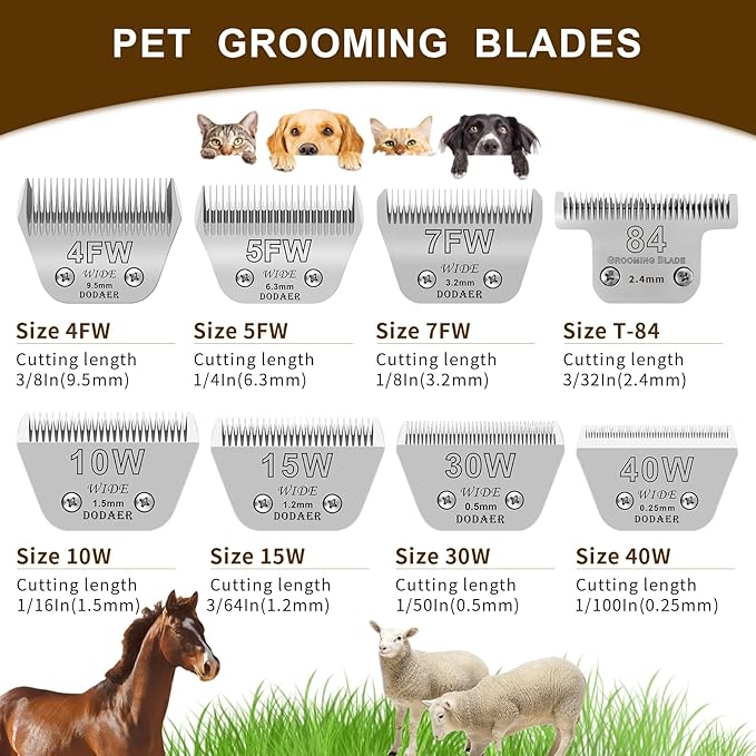 Professional Detachable Pet Dog Grooming Blades-Size 4FW Dog Grooming Wide Blade,Cutting Length 3/8",Compatible with Andi-s,Oster A5,Wahl km10 Clippers