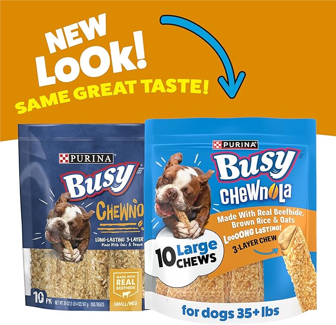Purina Busy Rawhide Small/Medium Breed Dog Bones, Chewnola with Oats & Brown Rice - 10 ct. Pouch