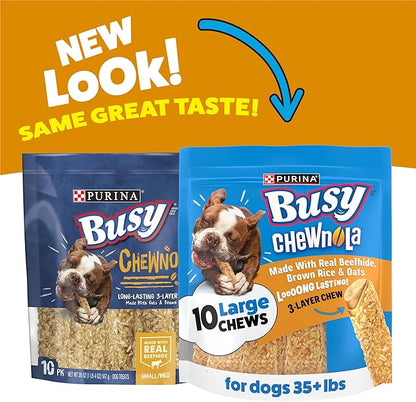 Purina Busy Rawhide Small/Medium Breed Dog Bones, Chewnola with Oats & Brown Rice - 10 ct. Pouch