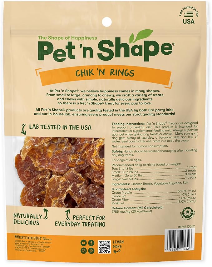 Pet 'n Shape Chik 'n Rings – Natural Chicken Breast Jerky Dog Treats, 2 Pound