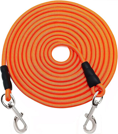 50FT Dog Tie Out Leash, Long Tether 15ft 20ft 30ft 65ft Nylon Rope Check Cord for Medium Large Dogs Outdoor Training Camping Backyard (Orange, 3/8")