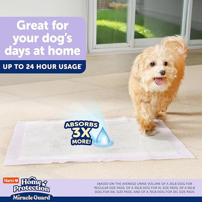 Hartz Miracle Guard Dog and Puppy Dog Pads Max Absorbency 24 Hour Use Odor Eliminating Lavender Scented No Leaks, 3XL Size 20 Count