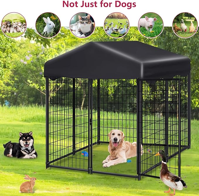 Dog Kennel Outdoor, 4.5' x 4' x 4' Outside Dog Kennel with Roof, Welded Wire Pet Pen with Security Lock Dog Cage for Outside Dog Enclosures for Medium Small Dogs