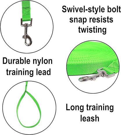 Hi Kiss Dog/Puppy Obedience Recall Training Agility Lead - 15ft 20ft 30ft 50ft 100ft Training Leash - Great for Training, Play, Camping, or Backyard (20 Feet, Green)