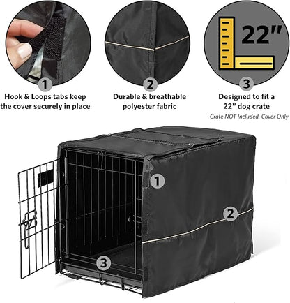 MidWest Homes for Pets XS Dog Crate Cover, Black Polyester Privacy Kennel Cover Fits Most 22-inch Crates, Machine Washable, Reduces Barking & Chewing